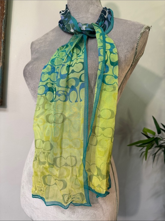 Coach Accessories - Coach silk Lime Green and Teal Logo Print Scarf